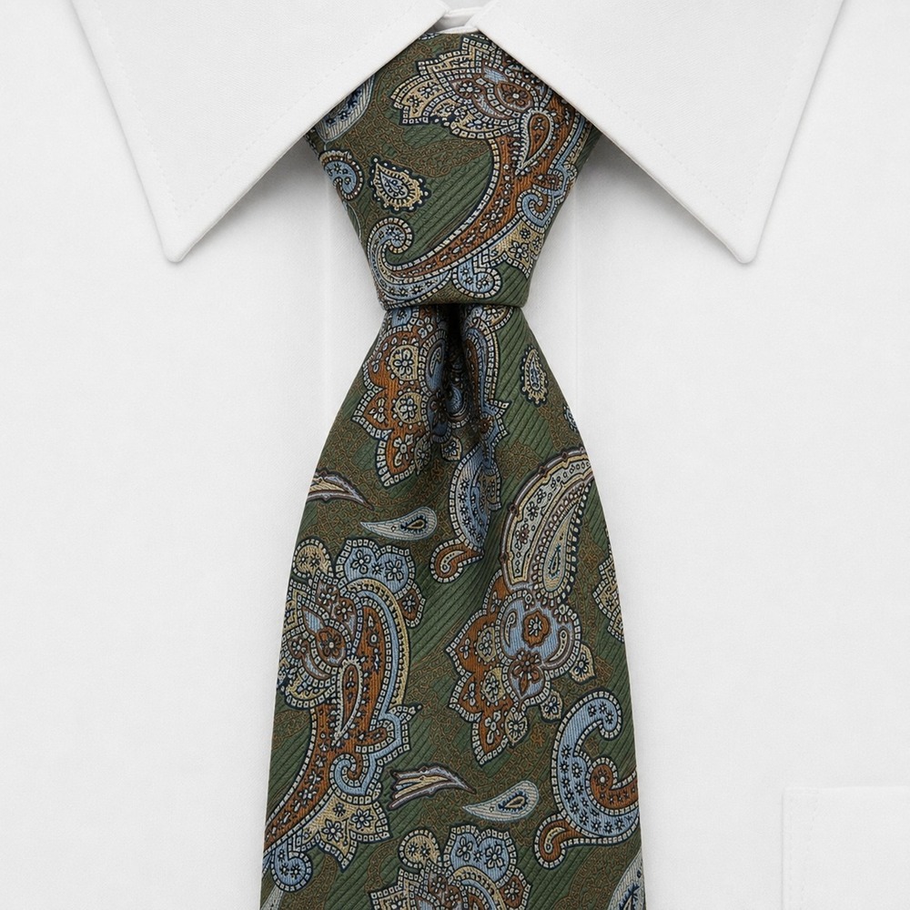 Harold Powell Necktie Mens OS Green Gold Paisley Silk Classic Formal Accessory‎